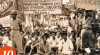 Foto Rapat Umum Anti Gerakan Subversi di Lapangan Merdeka Selatan, Jakarta, 10 Februari 1957. Dalam foto massa pro pemerintah pusat membawa spanduk berisi dukungan terhadap Kabinet Perdana Menteri Ali Sastroamidjojo dan Idham Chalid.
